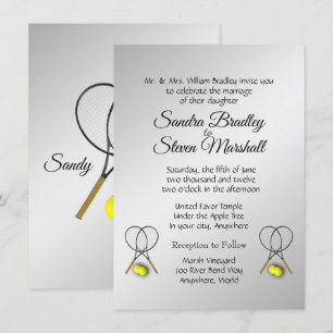 Tennis Wedding Thema Silberne Einladungen