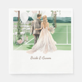 Tennis Wedding themed Braut und Bräutigam am Court Serviette