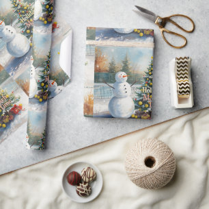 Tennis Weihnachten Festlicher Schneemann Geschenkpapier