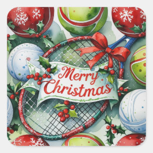 Tennis Weihnachten Gedicht für Spieler Quadratischer Aufkleber