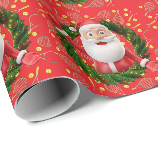 Tennis Weihnachten im grünen Hintergrund Geschenkpapier (Rolleneckpunkt)