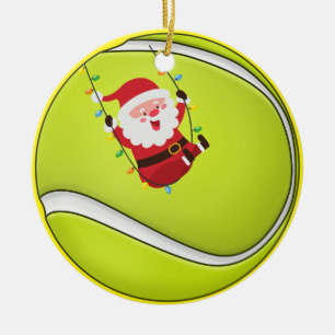 Tennis Weihnachten mit Ball und Weihnachtsmann Keramik Ornament