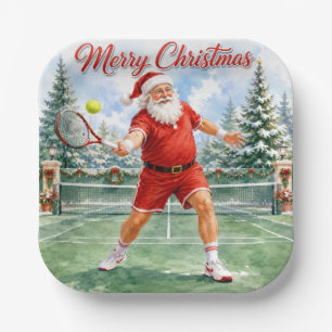 Tennis Weihnachten mit dem Weihnachtsmann auf Ball Pappteller