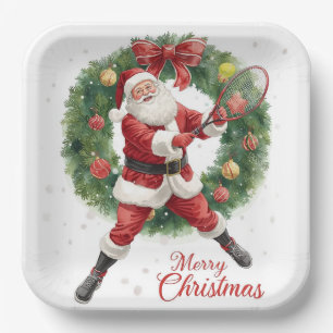 Tennis Weihnachten mit dem Weihnachtsmann Pappteller