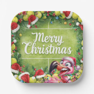 Tennis-Weihnachten mit Flamingo-Motiv Pappteller