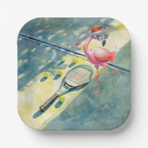 Tennis-Weihnachten mit Flamingo-Motiv Pappteller