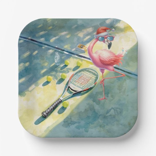 Tennis-Weihnachten mit Flamingo-Motiv Pappteller (Vorderseite)