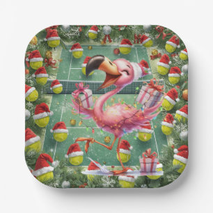 Tennis-Weihnachten mit Flamingo-Motiv Pappteller