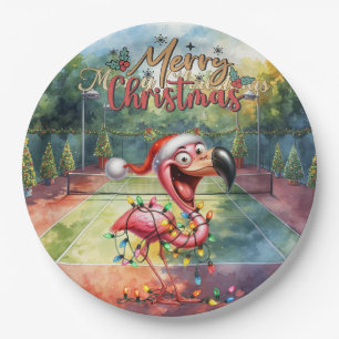 Tennis-Weihnachten mit Flamingo-Motiv Pappteller