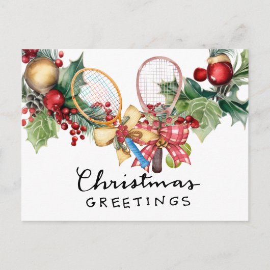 Tennis Weihnachten mit Racket Aquarell (Vorderseite)
