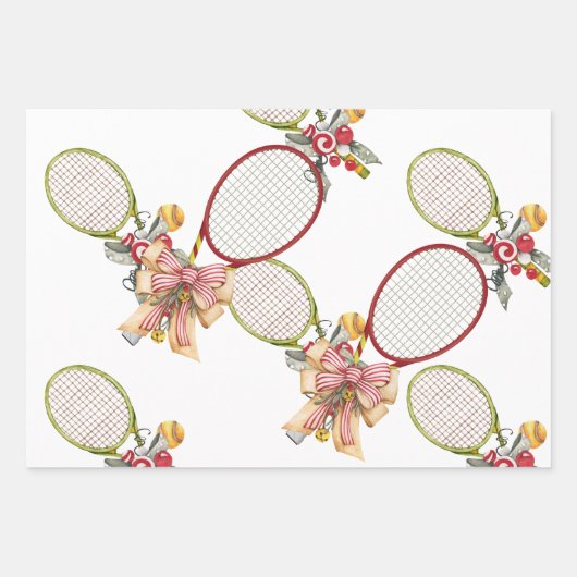 Tennis Weihnachten mit Racket Aquarell Geschenkpapier Set (Vorderseite 3)