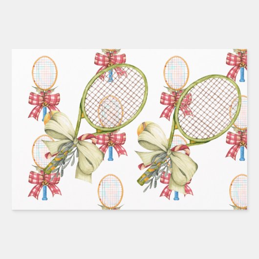 Tennis Weihnachten mit Racket Aquarell Geschenkpapier Set (Vorderseite 2)