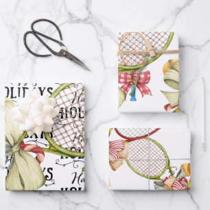 Tennis Weihnachten mit Racket Aquarell Geschenkpapier Set