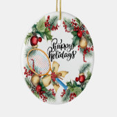Tennis Weihnachten mit Racket Aquarell Keramik Ornament (Rechts)