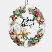 Tennis Weihnachten mit Racket Aquarell Keramik Ornament (Links)