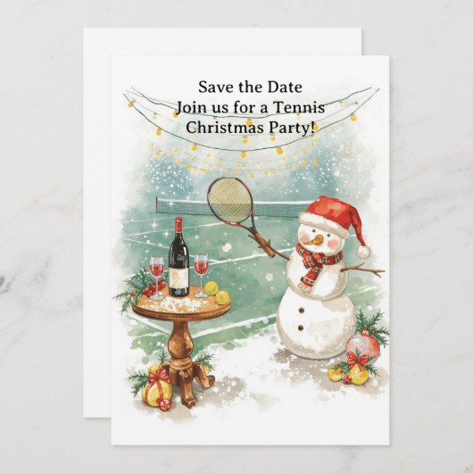 Tennis Weihnachten mit Snowman Einladung (Vorne/Hinten)