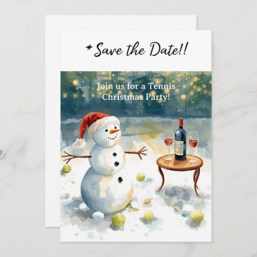 Tennis Weihnachten mit Snowman Einladung (Vorne/Hinten)