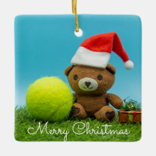 Tennis Weihnachten mit Teddybär & Geschenkschmuck Keramikornament