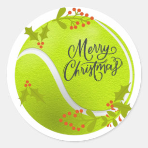 Tennis Weihnachten mit Tennisball und Santa Runder Aufkleber