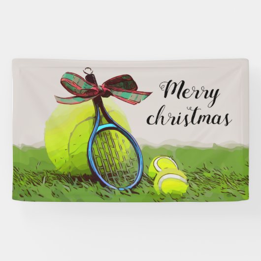 Tennis Weihnachten mit Tennisball und Schläger Banner (Horizontal)