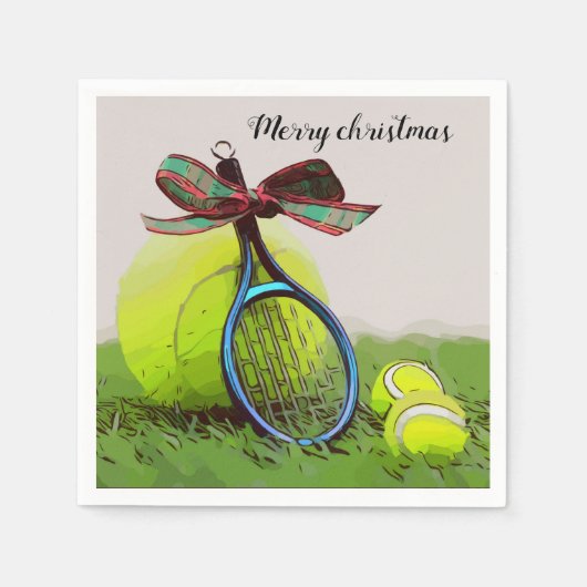 Tennis Weihnachten mit Tennisball und Schläger Serviette (Vorderseite)