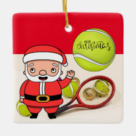 Tennis Weihnachten mit Tennisball und Weihnachtsma Keramikornament