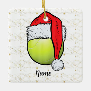 Tennis Weihnachten mit Tennisball und Weihnachtsma Keramikornament