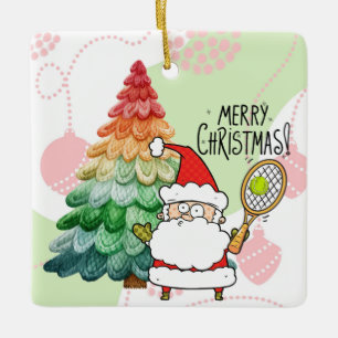 Tennis Weihnachten mit Tennisball und Weihnachtsma Keramikornament
