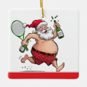 Tennis Weihnachten mit Tennisball und Weihnachtsma Keramikornament (Vorderseite)