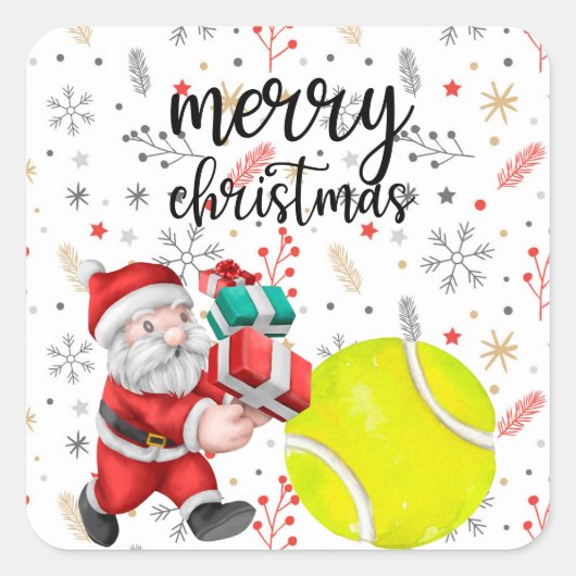 Tennis Weihnachten mit Tennisball Weihnachtsmann Quadratischer Aufkleber (Vorderseite)