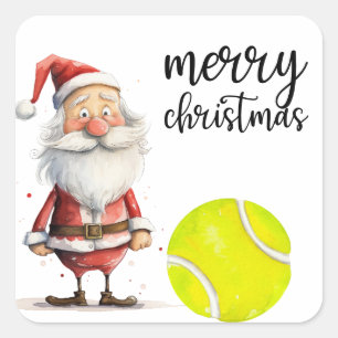 Tennis Weihnachten mit Tennisball Weihnachtsmann Quadratischer Aufkleber