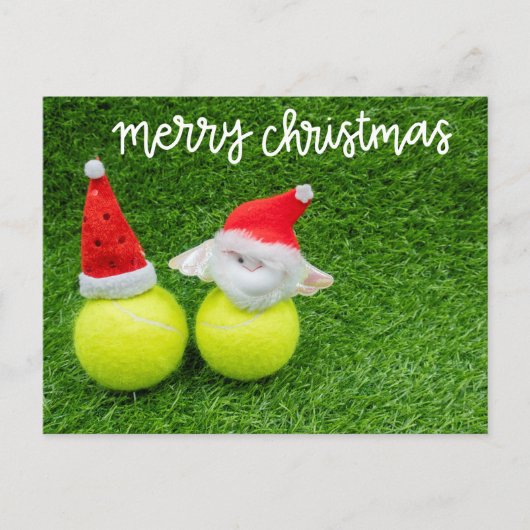 Tennis Weihnachten mit Weihnachtsmannmütze auf Ten Postkarte (Vorderseite)