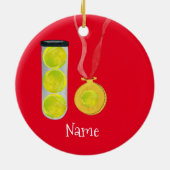 Tennis Weihnachten & Tennisball auf Gelb Keramik Ornament (Hinten)