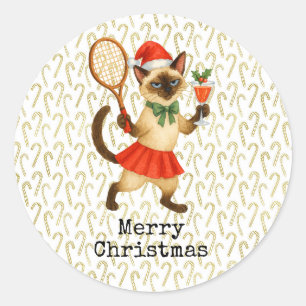 Tennis-Weihnachten-Thema für Katzenliebhaber  Runder Aufkleber