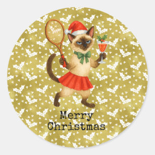Tennis-Weihnachten Thema für Katzenliebhaber  Runder Aufkleber