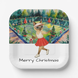 Tennis-Weihnachten-Thema für Siamkatzenliebhaber Pappteller