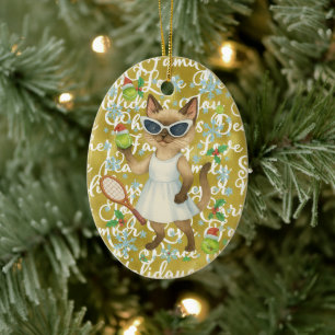 Tennis Weihnachten Thema für Spieler, der Katze li Keramik Ornament