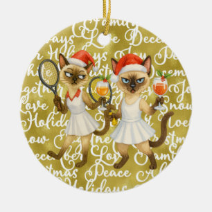 Tennis Weihnachten Thema für Spieler, der Katzen l Keramik Ornament