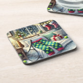 Tennis Weihnachten Thema mit Ball und Racket Getränkeuntersetzer (Linke Seite)