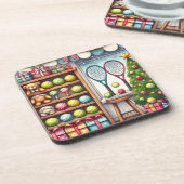 Tennis Weihnachten Thema mit Ball und Racket Getränkeuntersetzer (Linke Seite)