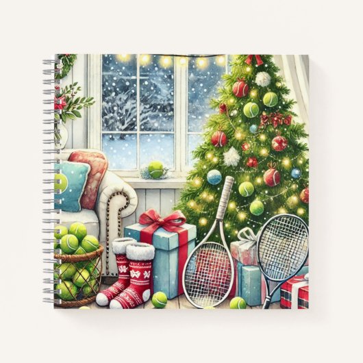 Tennis Weihnachten Thema mit Ball und Racket Notizblock (Vorderseite)