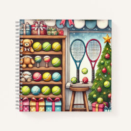Tennis Weihnachten Thema mit Ball und Racket Notizblock