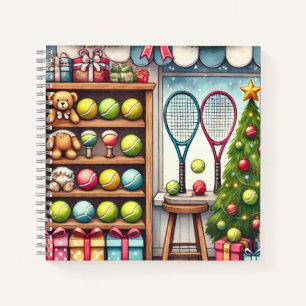Tennis Weihnachten Thema mit Ball und Racket Notizblock