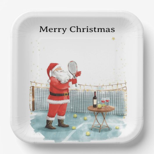 Tennis Weihnachten Thema SANTA Tennis spielen Pappteller (Vorderseite)