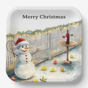 Tennis Weihnachten Thema Snowman Tennis spielen Pappteller