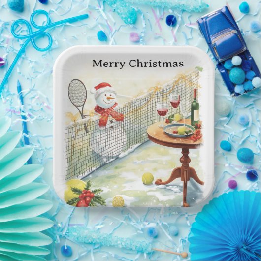 Tennis Weihnachten Thema Snowman Tennis spielen Pappteller (Party)