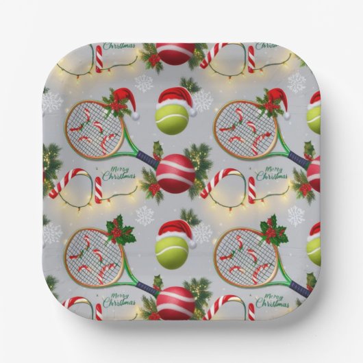 Tennis Weihnachts-Feierliche Spiele und Ball Pappteller (Vorderseite)