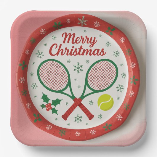 Tennis Weihnachts-Feierliche Spiele und Ball Pappteller (Vorderseite)