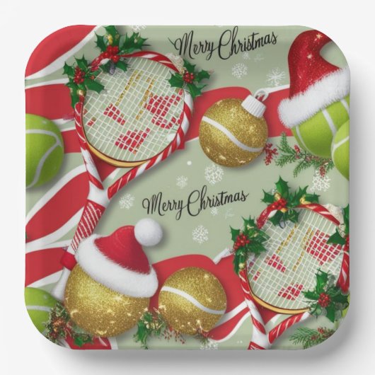 Tennis Weihnachts-Feierliche Spiele und Ball Pappteller (Vorderseite)