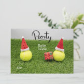 Tennis Weihnachts-Party für Tennisspieler mit Kuge Einladung (Stehend Vorderseite)
